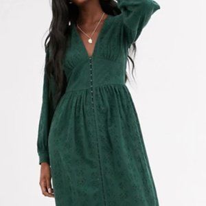 Asos Design Tall Broderie midi dress in Forest